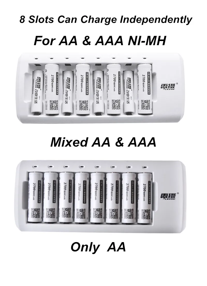 Leise 8 слотов зарядное устройство для аккумуляторов AA AAA Ni-CD Ni-MH 2a 3a аккумуляторная батарея Быстрая зарядка указывающий светильник