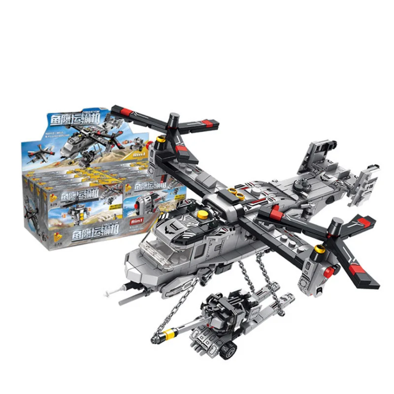 

703Pcs Military Building Blocks Osprey Transport Aircraft 8 In 1 Fighter Tank Assembled DIY WWII Bricks Toys for Chidlren Gifts