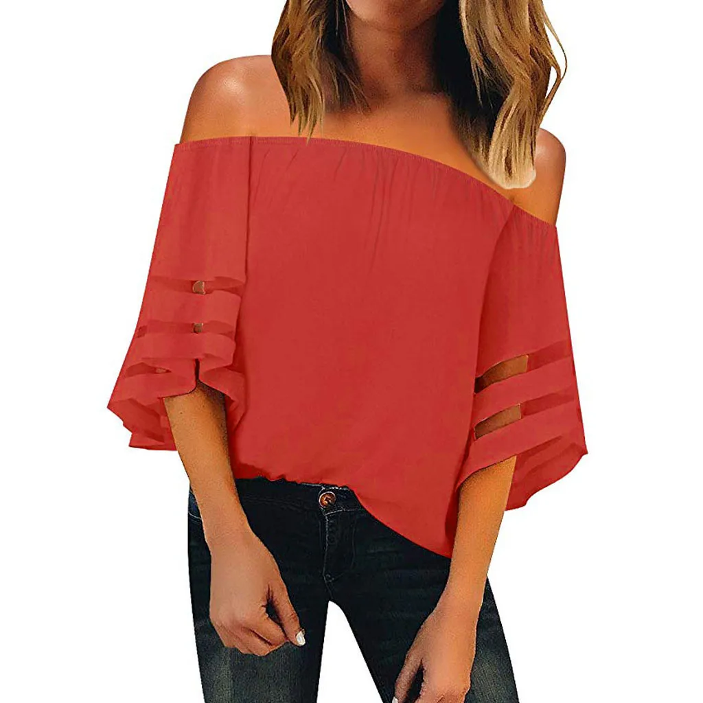 Womens Tops And Blouses Streetwear Flare Sleeve Off Shoulder Blouse Tunic Ladies Summer For Women Clothes 2019 |