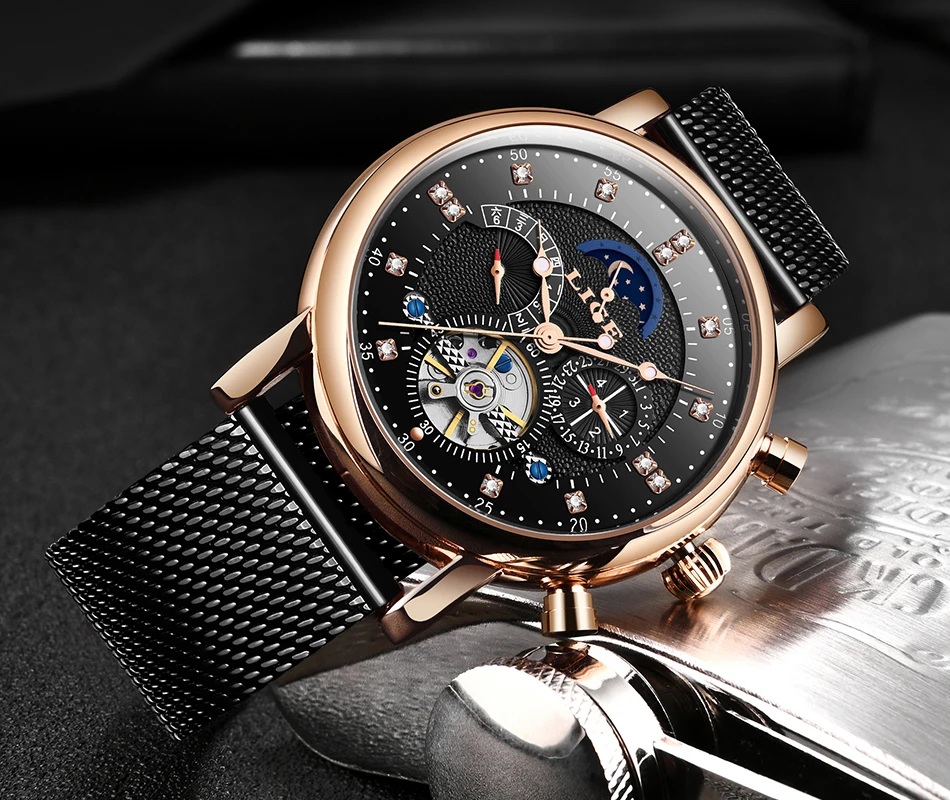 LIGE, подарок, мужские часы, брендовые, Роскошные, модные, Tourbillon, автоматические механические часы, мужские часы из нержавеющей стали, Relogio Masculino