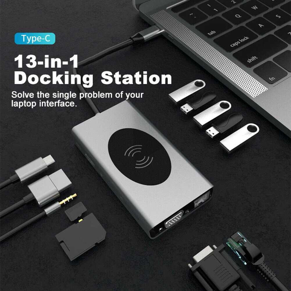 

Multifunctional 13 in 1 10W Docking Station USB Type C Hub Adapter for Laptop 120x63x19MM EM88