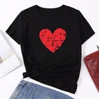 Женская футболка с принтом в виде большого сердца, красная летняя футболка для Дня Святого Валентина, милые топы с коротким рукавом и принтом в стиле Харадзюку, 2021