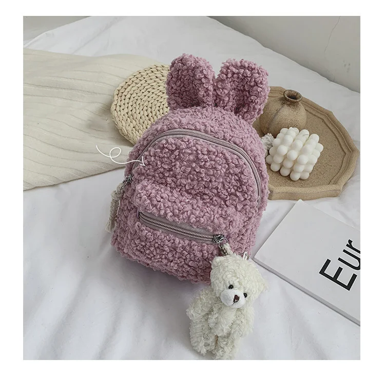 rabbit-purple Kawaii плюшевый рюкзак для мальчиков и девочек с рисунком кролика, медведя, сумки для детей, милые школьные сумки, мягкие рюкзаки для малышей, новые - Цвет: rabbit-purple
