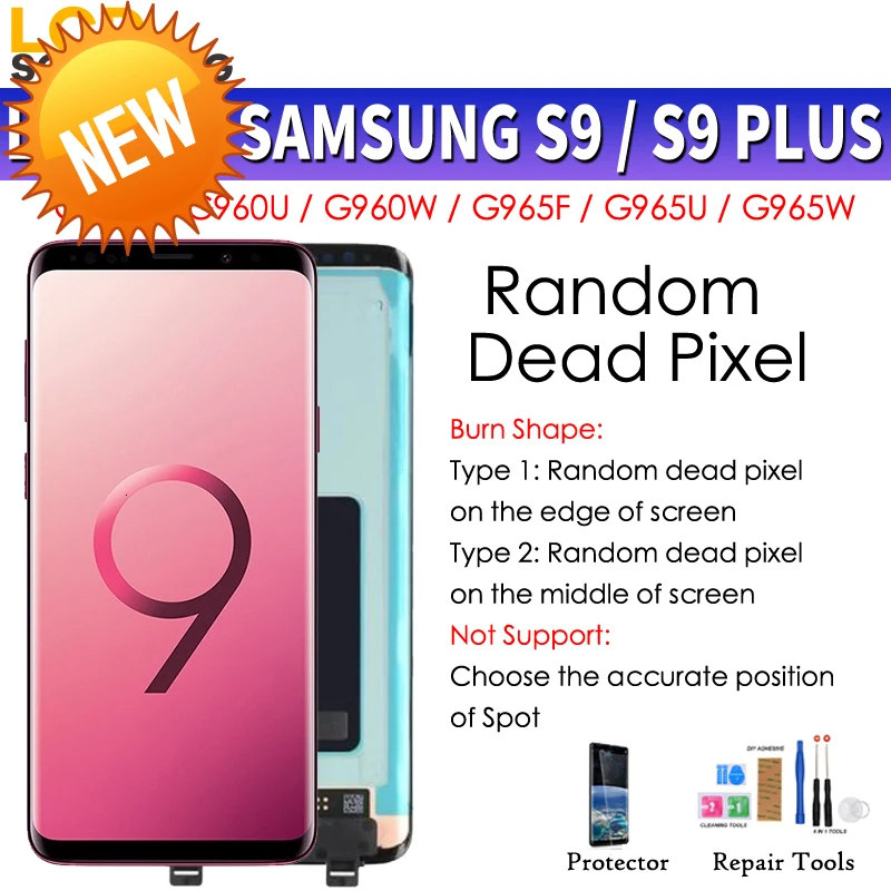 Случайный Dead Piexl AMOLED ЖК дисплей для SAMSUNG Galaxy S9/S9 + Plus G960 G965 с рамкой сенсорный экран
