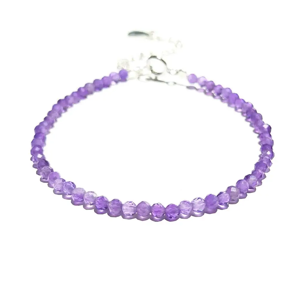 Lily Jewelry натуральный аметист браслет 925 пробы Серебряный регулируемый драгоценный