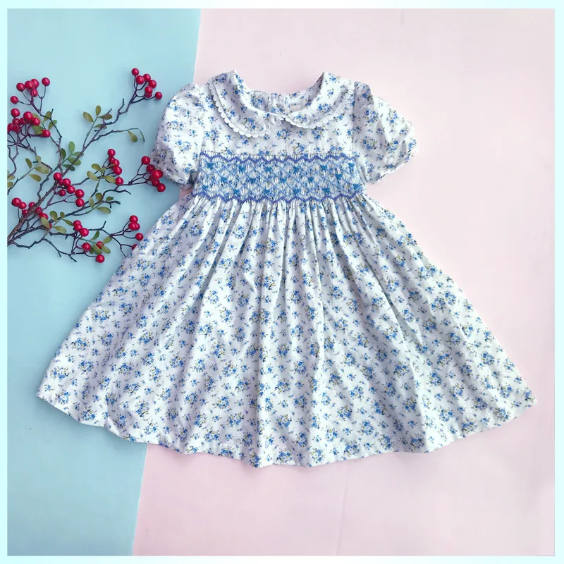 Детские платья для девочек летнее голубое винтажное платье маленьких с рюшами