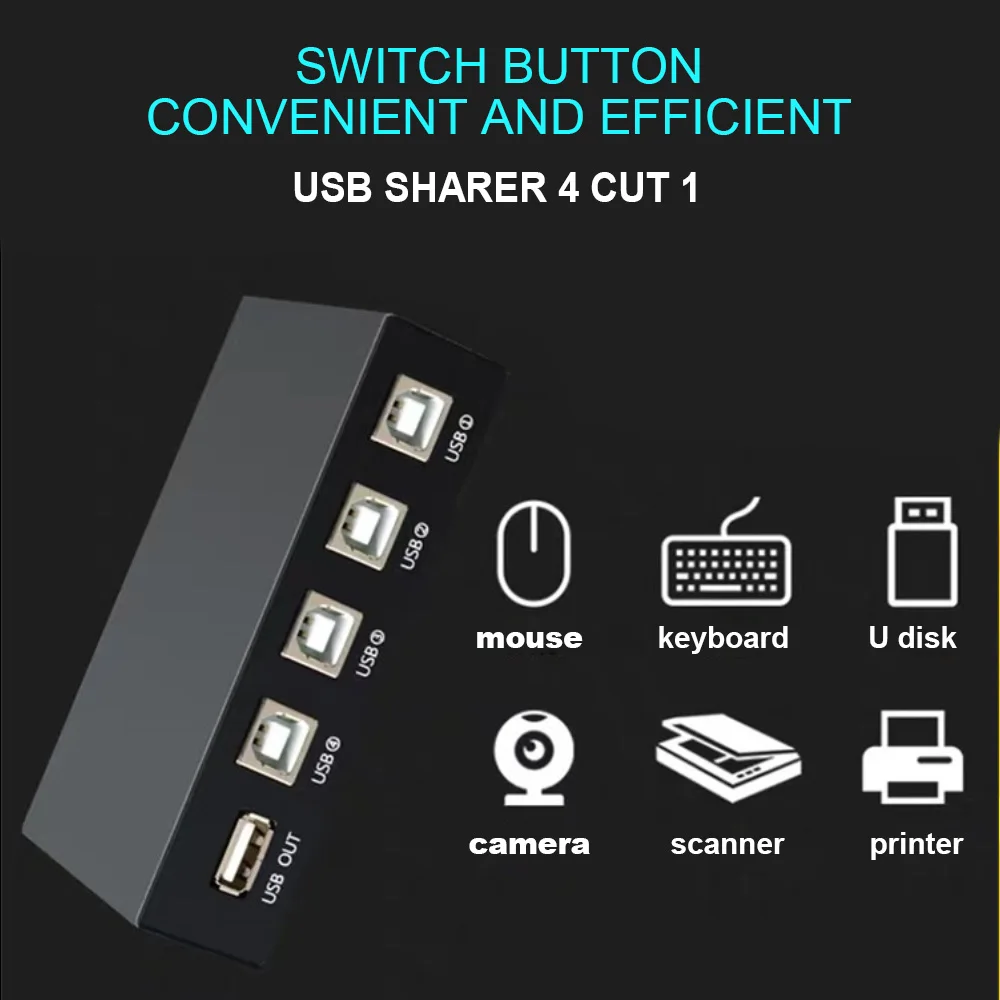 

4 in 1 Out USB Sharing Switch Box 4 Ports USB2.0 Sharing Device Switch Switcher Adapter Box for Scanner Printer Camera Keyboard