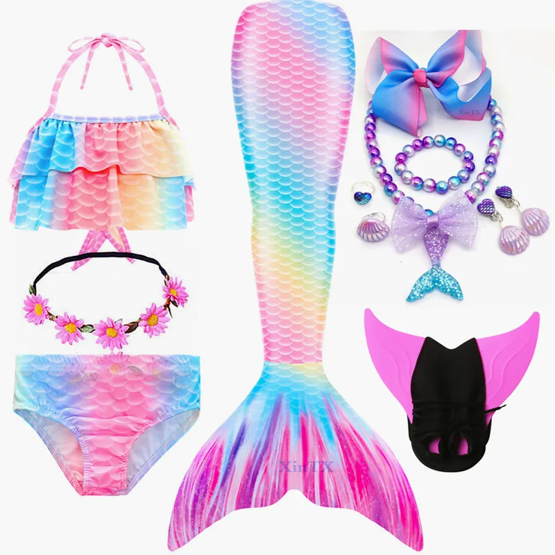 

Купальный костюм с хвостом Русалочки и Ластами, комплект бикини для девушек, моноласт для плавания, костюмы на Хэллоуин, косплей с моноласта...