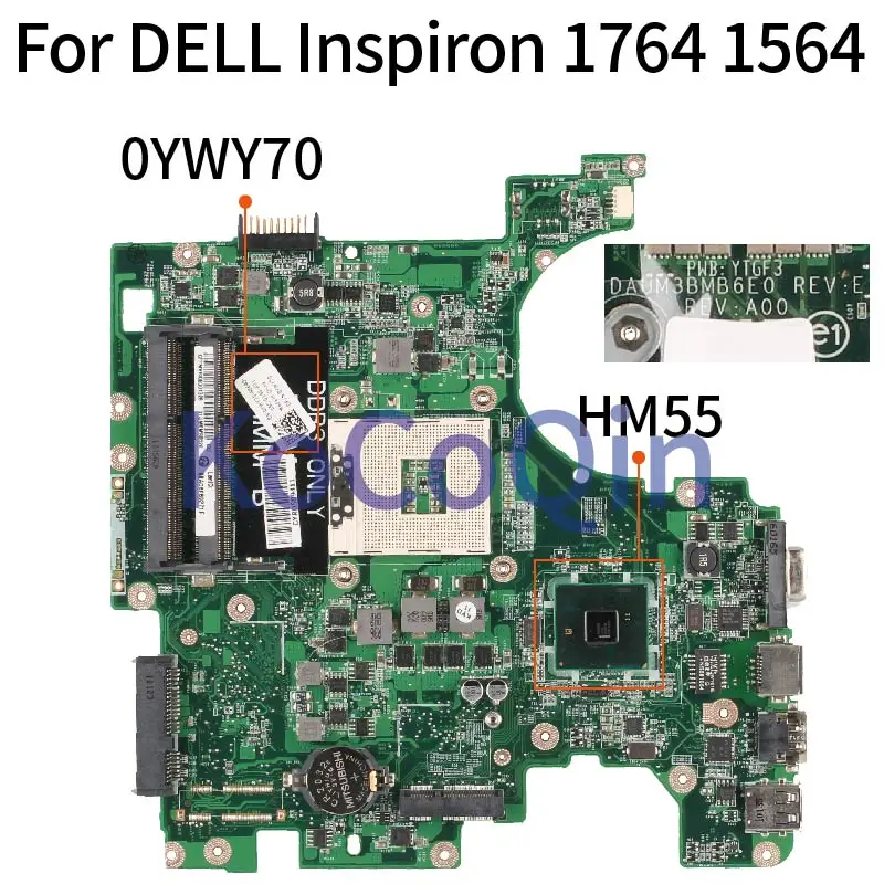KoCoQin DAUM3BMB6E0 материнская плата для ноутбука DELL Inspiron 17R 1764 15R 1564 CN 0YWY70 YWY70 HM55