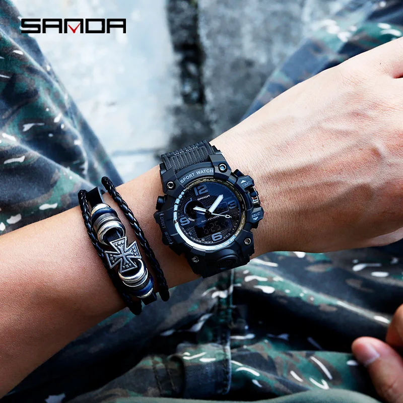 Часы наручные Sanda мужские электронные модные многофункциональные