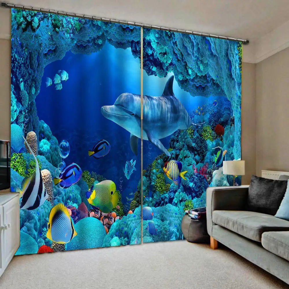 Пользовательские 3D занавески фотозанавески подводный мир шторы для детской