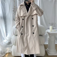 large size belt trench coat men fashion casual oversized long coat men streetwear korean loose windbreaker jacket mens overcoat