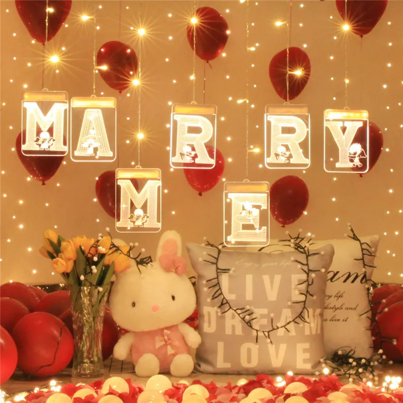 3D Acrylic Curtain LED String Light Fairy Valentine's Day Gifts Holiday Lighting LOVE Ornamnet for Home Bedroom Decoration | Освещение