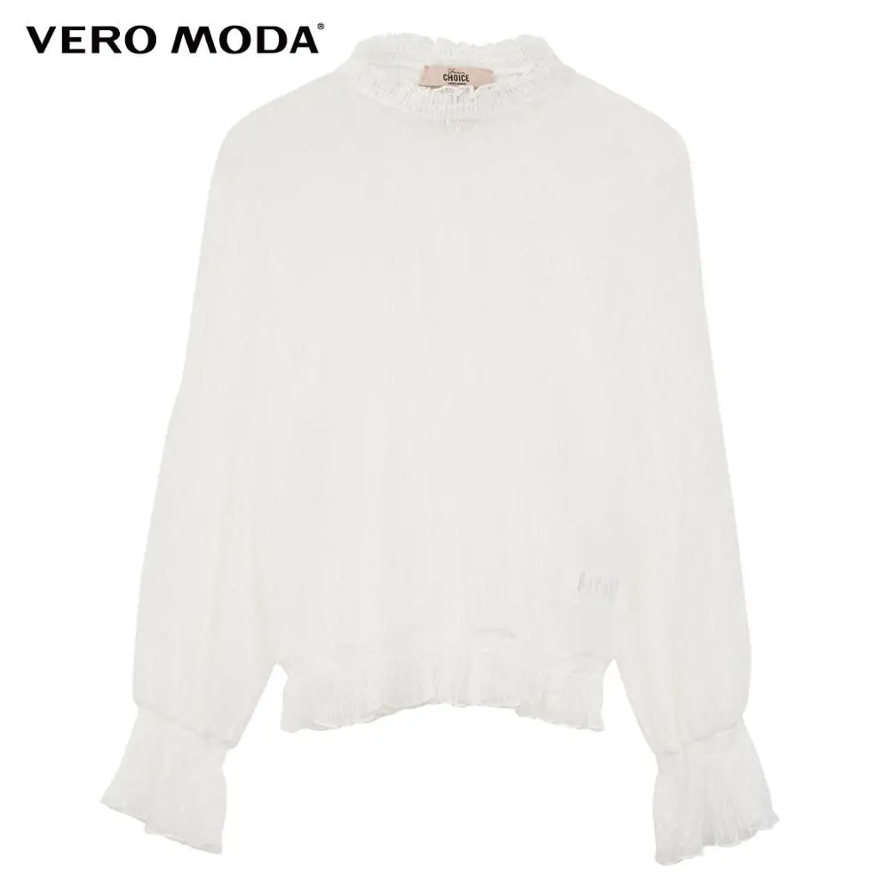 Vero Moda Женская свободная облегающая кружевная шифоновая рубашка в горошек с расклешенными рукавами | 319302509
