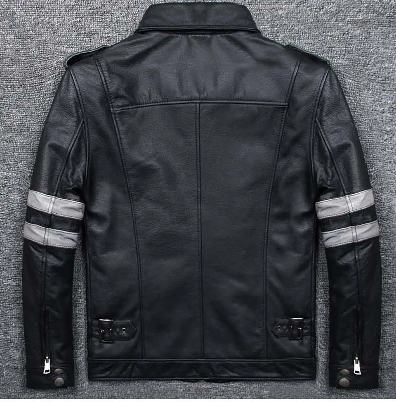 Итальянская мужская короткая куртка из натуральной телячьей кожи с карманами на