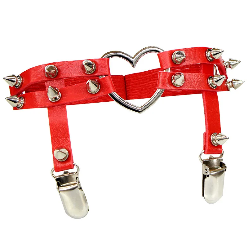 Gothic Harajuku Sexy Heart Punk Rivet Leg Necklace Belt for Women Pastel Goth Harness Leather Garter Stockings | Украшения и