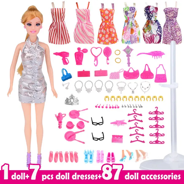Style 03 1 кукла+ 7 шт. кукольные Платья+ 87 кукольные аксессуары модные наряды куклы-игрушки для девочек набор принцесса игрушка аксессуары DIY подарок для девочки - Цвет: Style 03