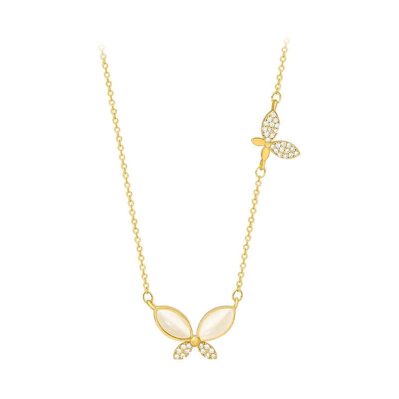 

Lady Cat's Eye Stone Butterfly Pendant Necklace Fashion Simple Chains Women Jewelry Culb Party Clavicle Chain Short Neck