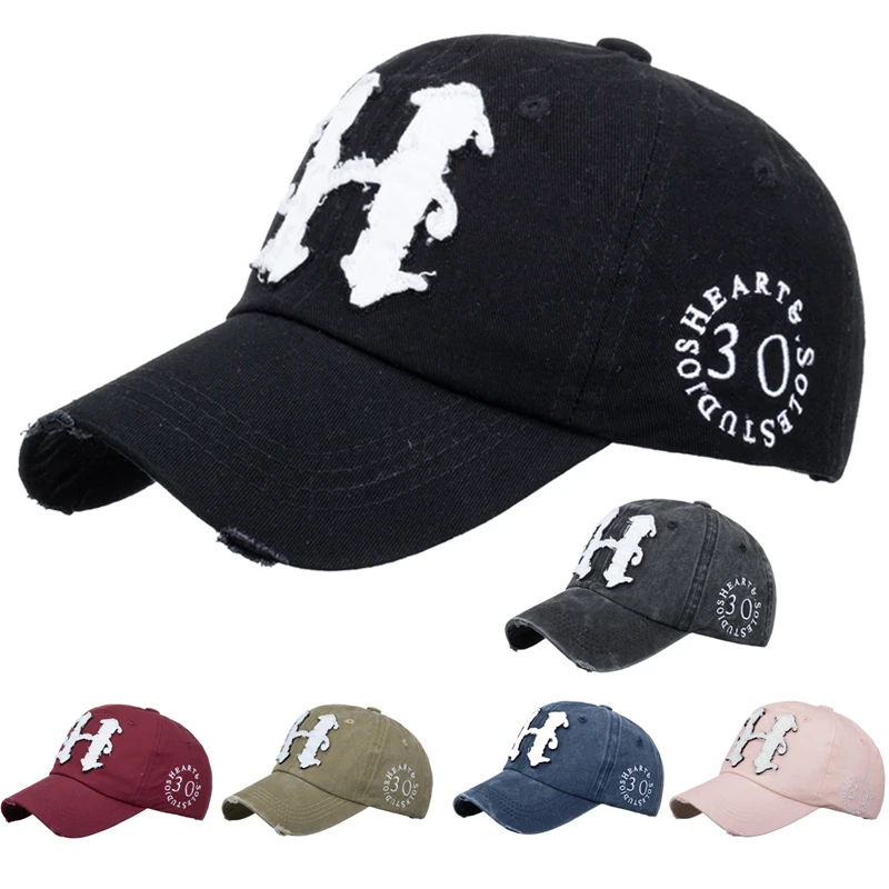 

High Quality Washed Cotton Damage Baseball Cap Autumn Motor Snapback Hat Hip Hop Dad Hats For Men Women Grinding Multicolor Bone