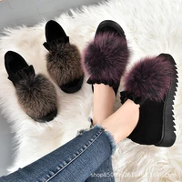 hairy shoes womens 2021 spring and autumn new shoes wild plus velvet fox hair pedal peas shoes thick soled cotton shoes
