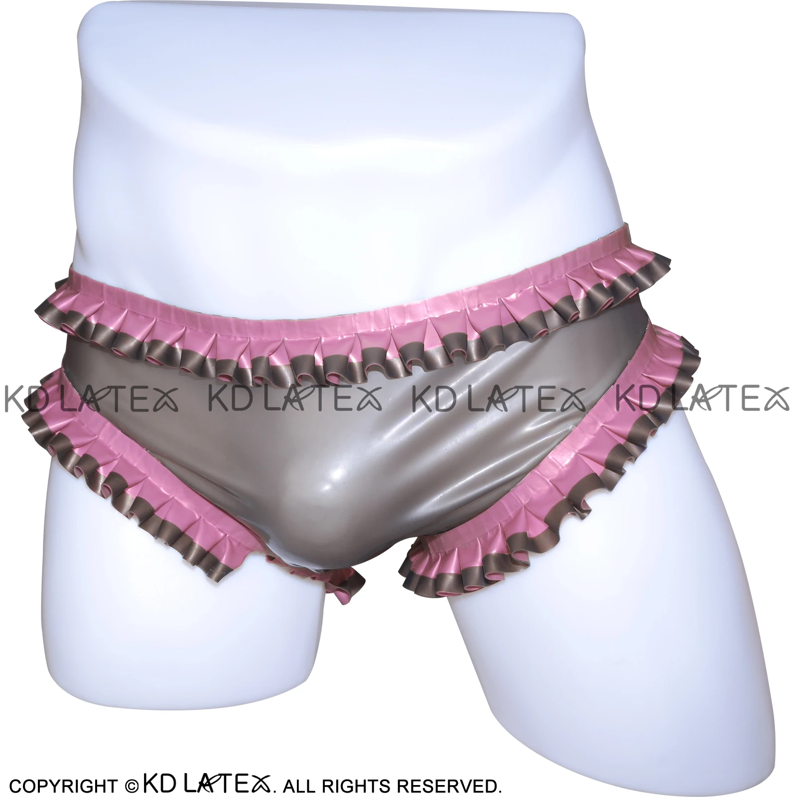 Transparent Black And Metallic Pink Sexy Latex Briefs With Ruffles Frills Rubber Panties Shorts Underpants Underwear DK-0055