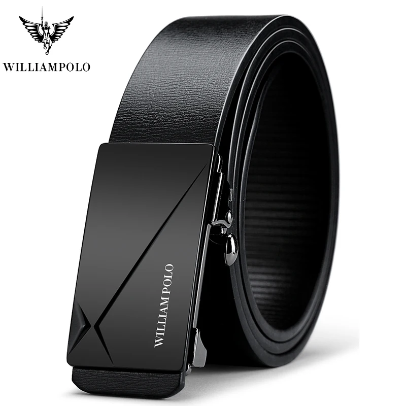 Black 18168P Мужские роскошные ремни от бренда WilliamPOLO с металлической автоматической пряжкой, мужской ремень из натуральной кожи, модный ремень из воловьей кожи высокого качества - Цвет: Black 18168P
