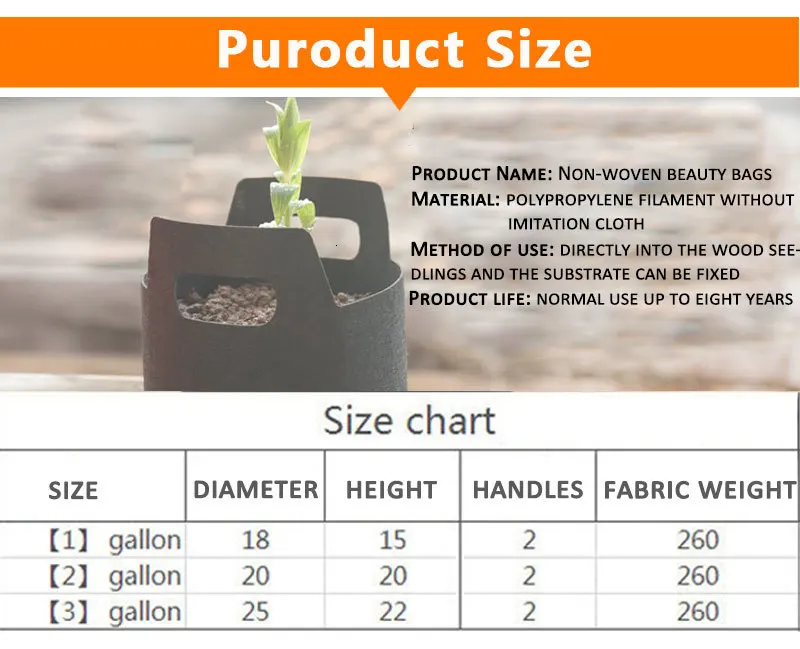 1/2/3 Gallon Garden Grow Bags 2 Handle Round Planting Bag Non-woven Fabric Flower Pots Grow Bag for Plants Vegetable Cultivation