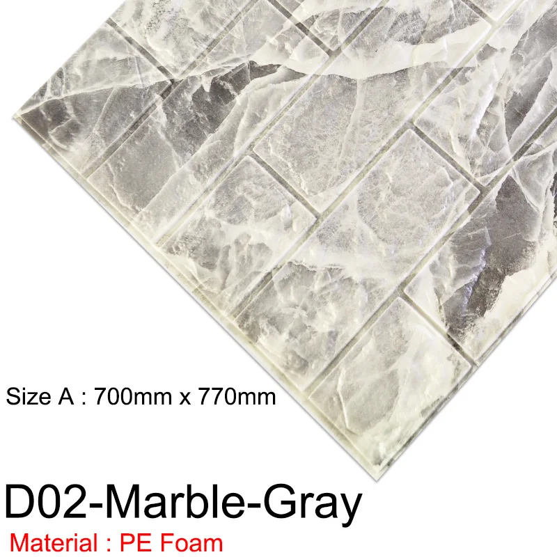 D02-Marble-Gray 3D обои, кирпичная мраморная Водонепроницаемая настенная бумага, 3D декор для спальни, детской комнаты, гостиной, обои, сделай сам, самоклеющаяся бумага - Цвет: D02-Marble-Gray