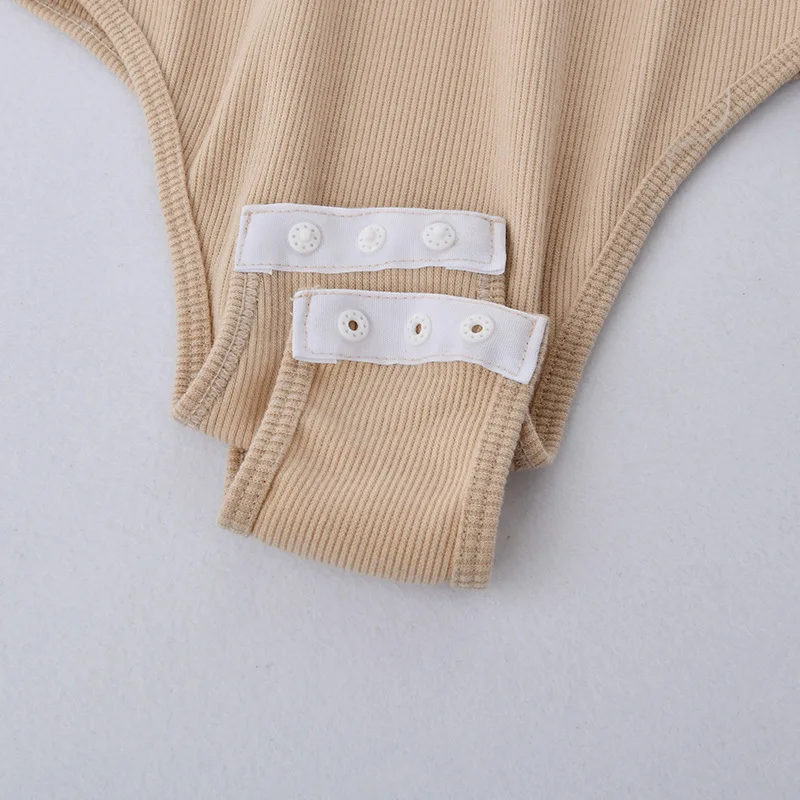 

Fashion Sexy V Neck Knitted Bodysuit Women Black Long Sleeve Buttons Rompers Womens Jumpsuit 2021 Casual One-pieces Bodysuits