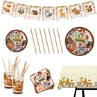 Набор одноразовой столовой посуды с изображением леса и животных для детского праздника