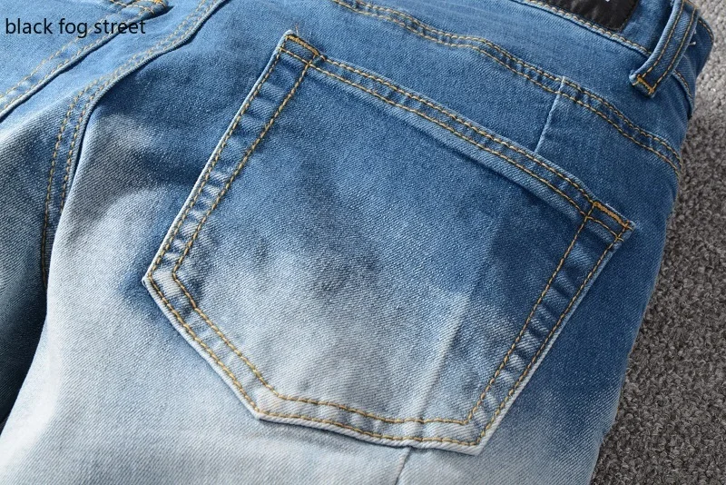 Новинка мужские байкерские брюки во французском стиле рваные потертые синие