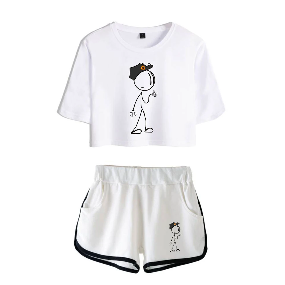 

The Henry Stickmin Two Piece Set Women Summer Short Sleeve Crop shirt Top+Shorts PopularTrendy Clothes girl cute CasualTracksuit