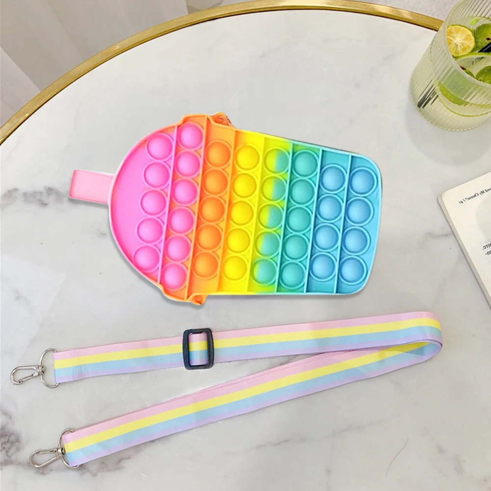 

Чехол-карандаш с радужной чашкой для молока и чая, чехол с ремешком и пузырьками для снятия стресса, сенсорные игрушки-антистресс, мешок для ...