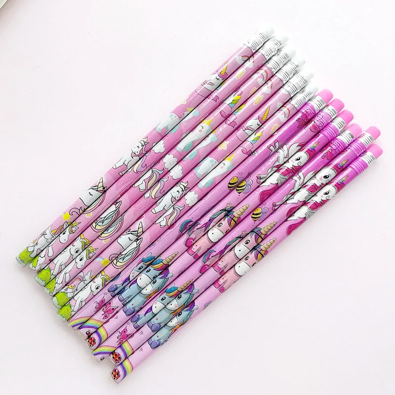 12 шт./компл. милый мультяшный единорог карандаш с ластиком 2B скетч-товары для