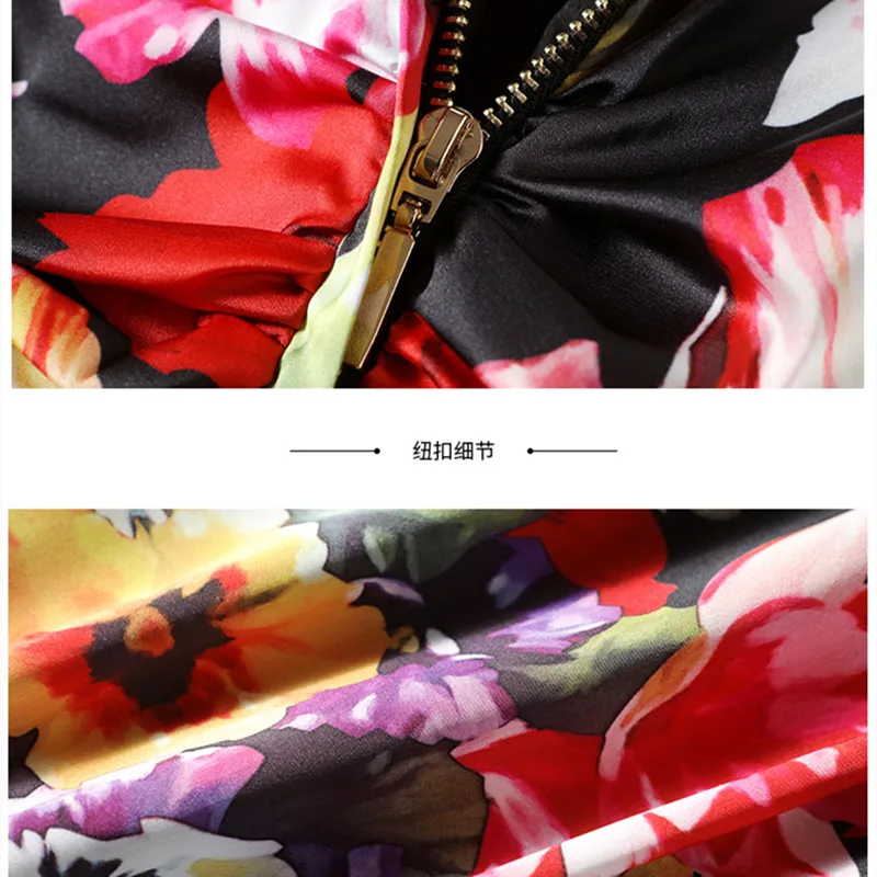 

Women Spring Design Fashion Sexy Stretch Flower Printed Dress Chic Pleated O-Neck Long-Sleeved Vintage Slim Bag Hip Dress