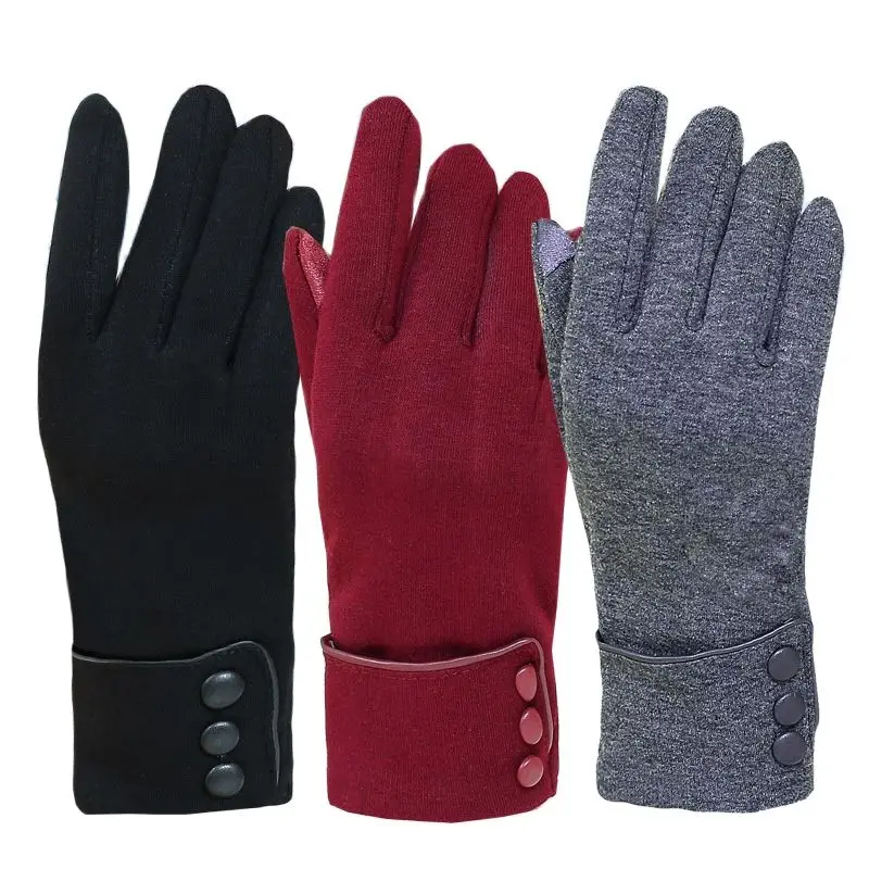 Winter Women's Plus Velvet Cotton Warm Gloves Touch Screen Simple Fashion Soft High Elasticity Female Mittens Windproof Cycling