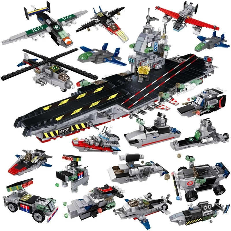 725 шт. военный 8 в 1 авианосец ядерный силовой вертолет боец строительный блок