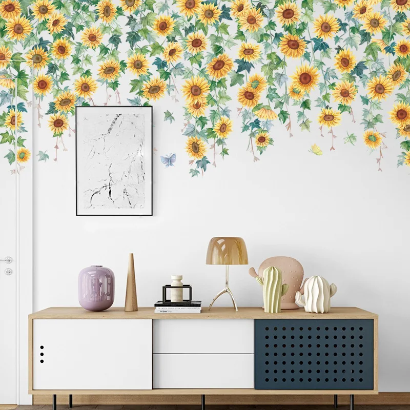 

Sunflower Vine Wall Stickers for Bedroom Living Room Decor Sofa TV Background Wall Decoration Home Decor PVC Sticker Wallpapers