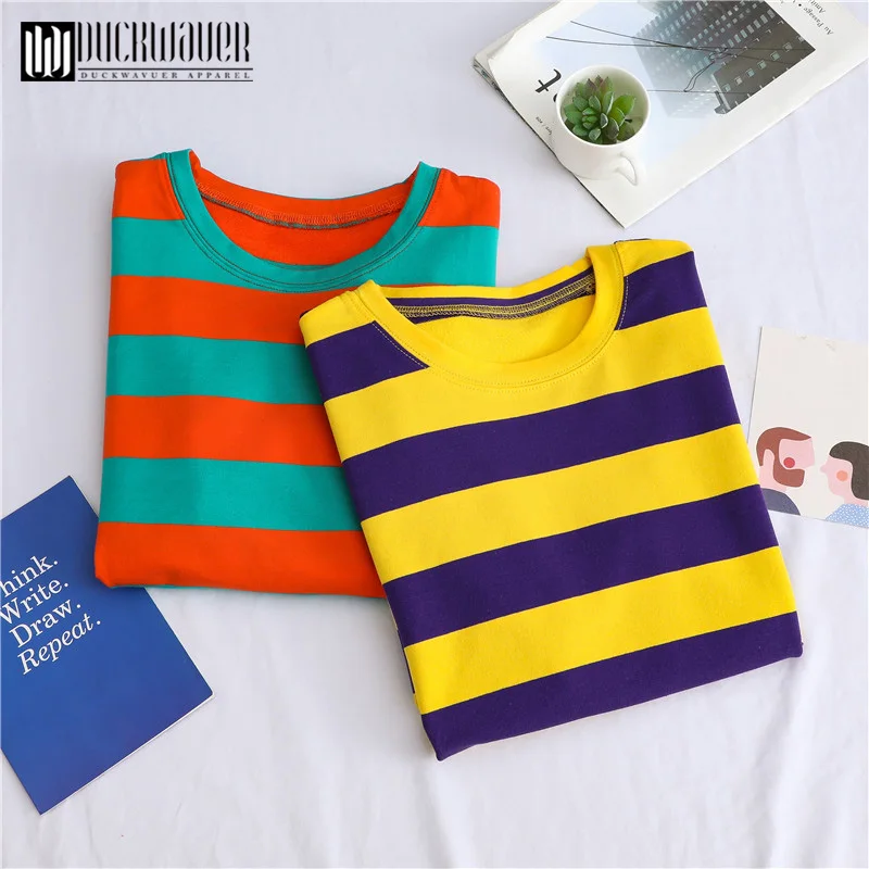 Женская футболка в полоску Duckwaver Повседневная Свободная Корейском