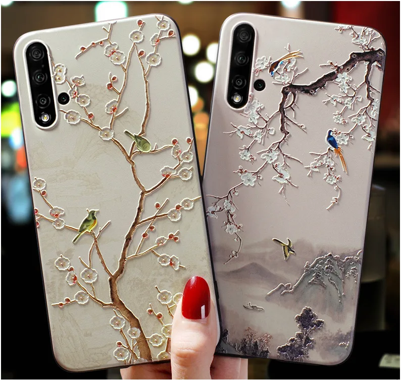 

For Huawei Honor 20e Case 3D Relief Cute Animal Flower Emboss Cover For Huawei Honor 20e 20 e Honor20e 6.21inch Black Silicone