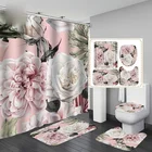 Набор штор для душа, с принтом розовых цветов, с ковриком, противоскользящий ковер, для ванны, унитаза, водонепроницаемый декор для ванной комнаты с крючками