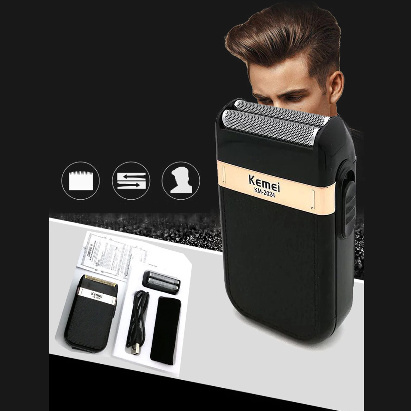 

Floating Beard Reciprocating Dual Blade Trimmer Shaving for Men Face Care Rechargeable Electric Beard Trimmer