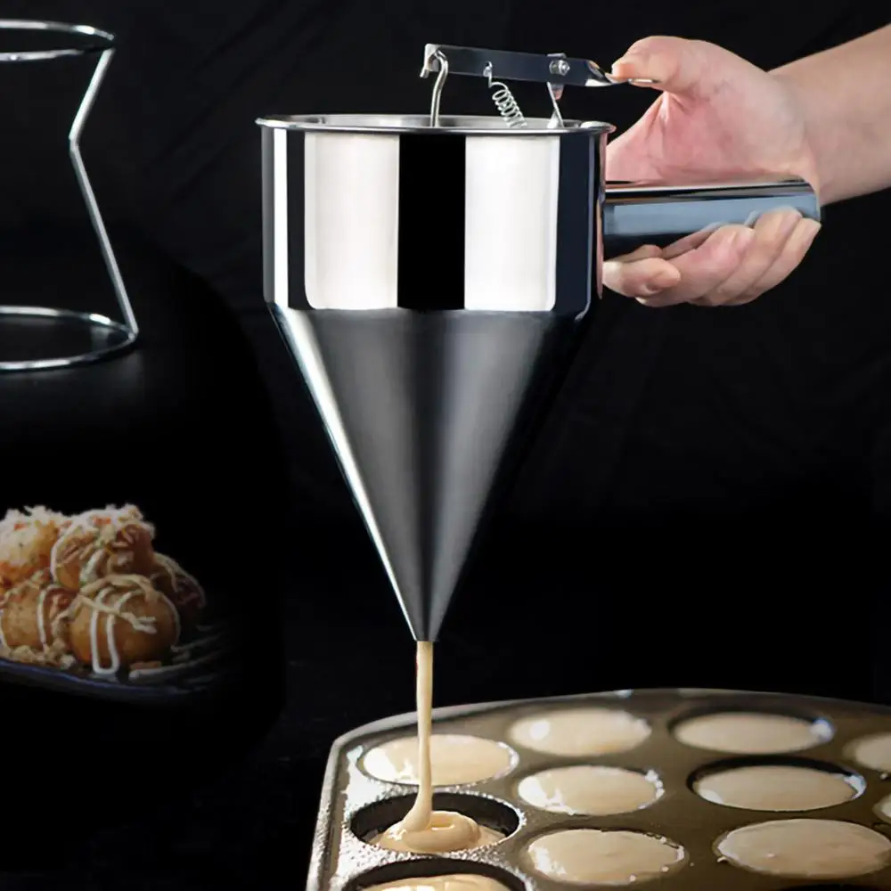 

Multifunction Fish Ball Funnels with Rack Stainless Steel Pancake Batter Dispenser Funnel Stirring Batter Separator Kitchen Tool
