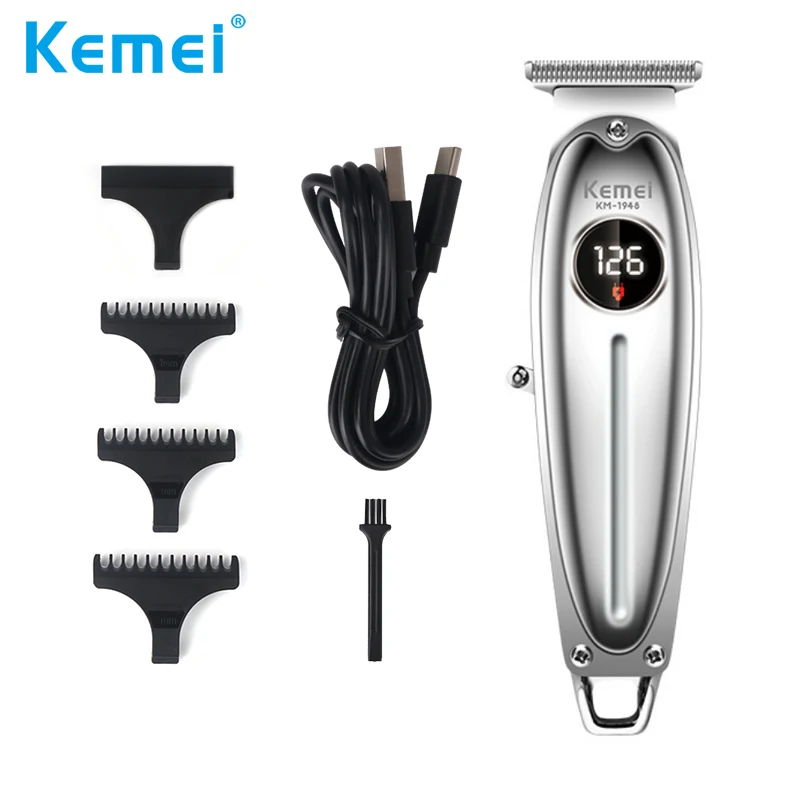 

Kemei All Metal LCD Professional Hair Clipper Men Electric Cordless Hair Trimmer 0mm Baldheaded T Blade Finish Haircut Machine