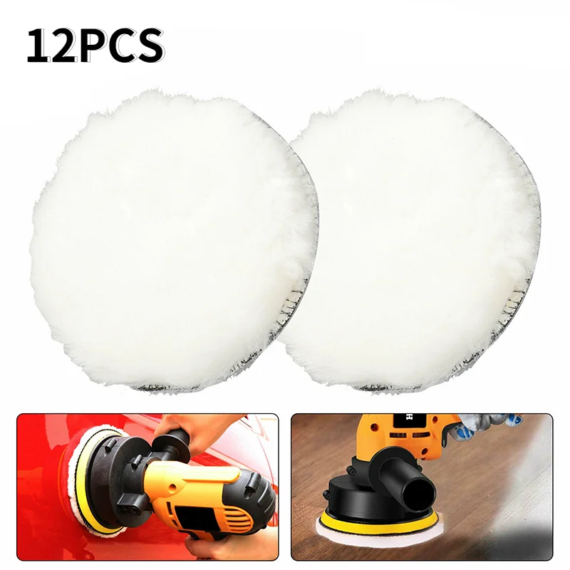 

12Pcs 3/4/5/6/7 Inches Wool Polishing Disc Car Beauty Waxing Self-Adhesive Disc Imitated Sponge Pad Auto Polisher Sponges Discs