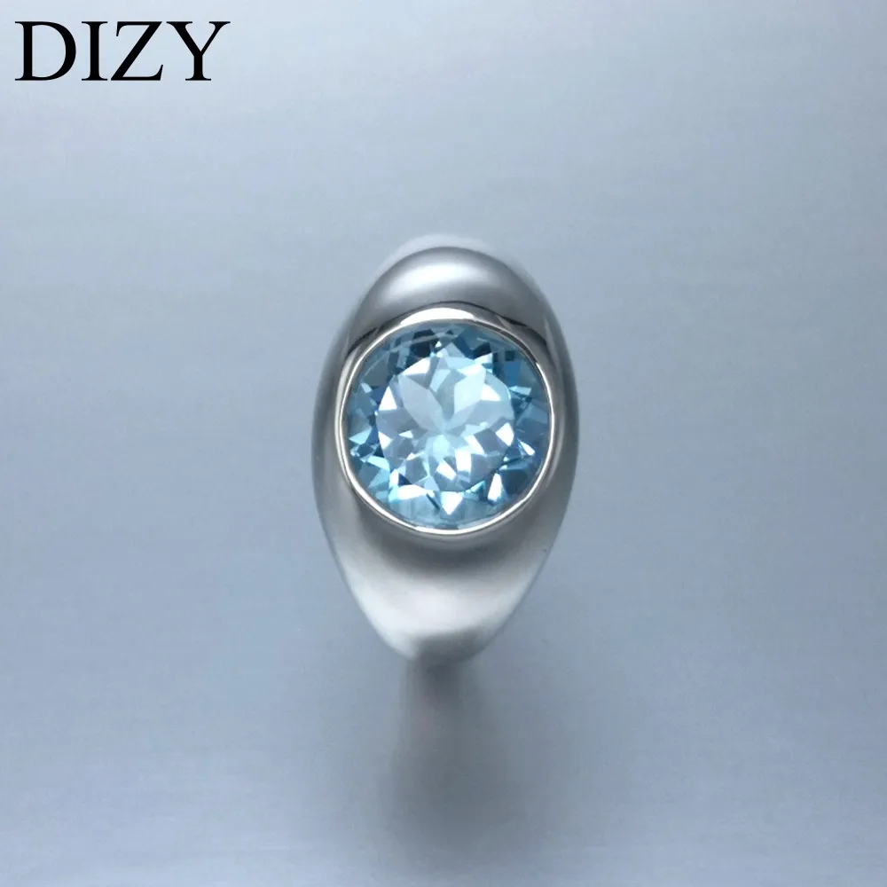 DIZY, Круглый, 4.5CT, натуральный голубой топаз, кольцо, 925 пробы, серебро, драгоценный камень, кольцо для женщин, подарок, свадебное, обручальное, ювелирное изделие