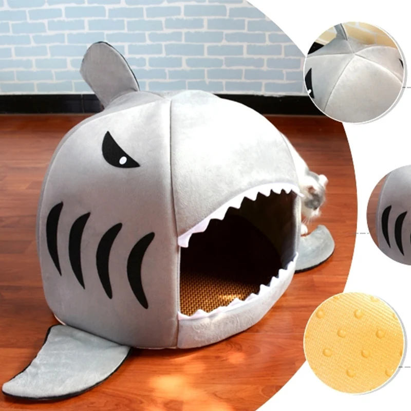 Dog Cat Bed Shark Mouse Shape Washable house Pet Sleeping Kennel Nest Removable Cushion Gray Blue Pink Colors | Дом и сад