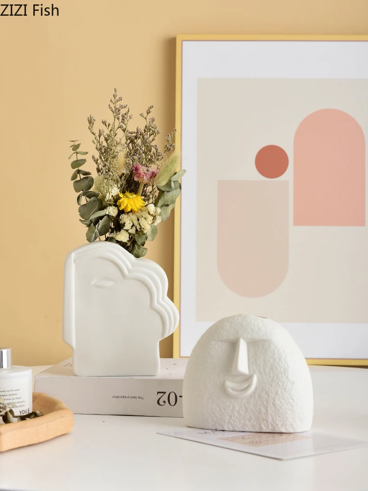 Creative face ceramic vase Abstract art human head Flower Arrangement Hydroponics Cartoons Home Decoration | Дом и сад