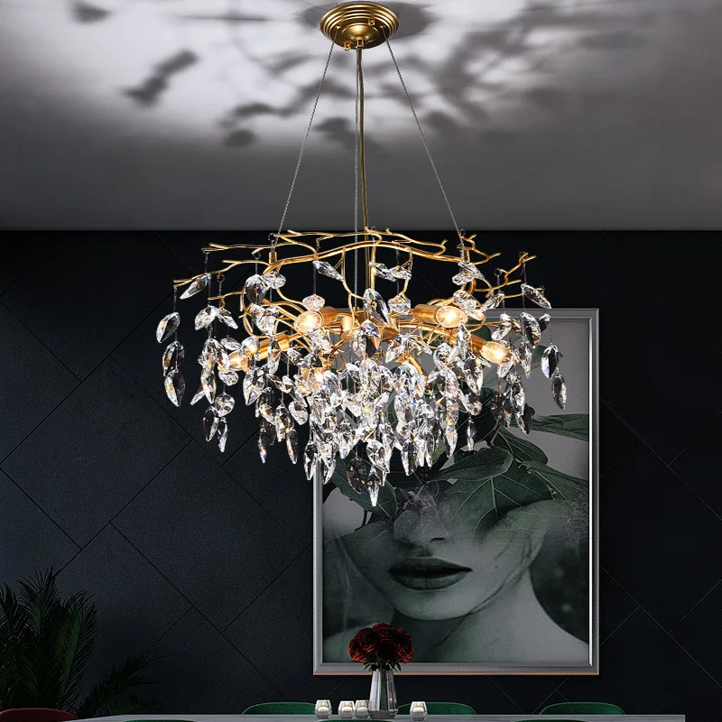 Lámpara de araña de rama de árbol artístico, iluminación decorativa de lujo, moderna, para sala de estar, de cristal de clase alta, para Villa y Palacio