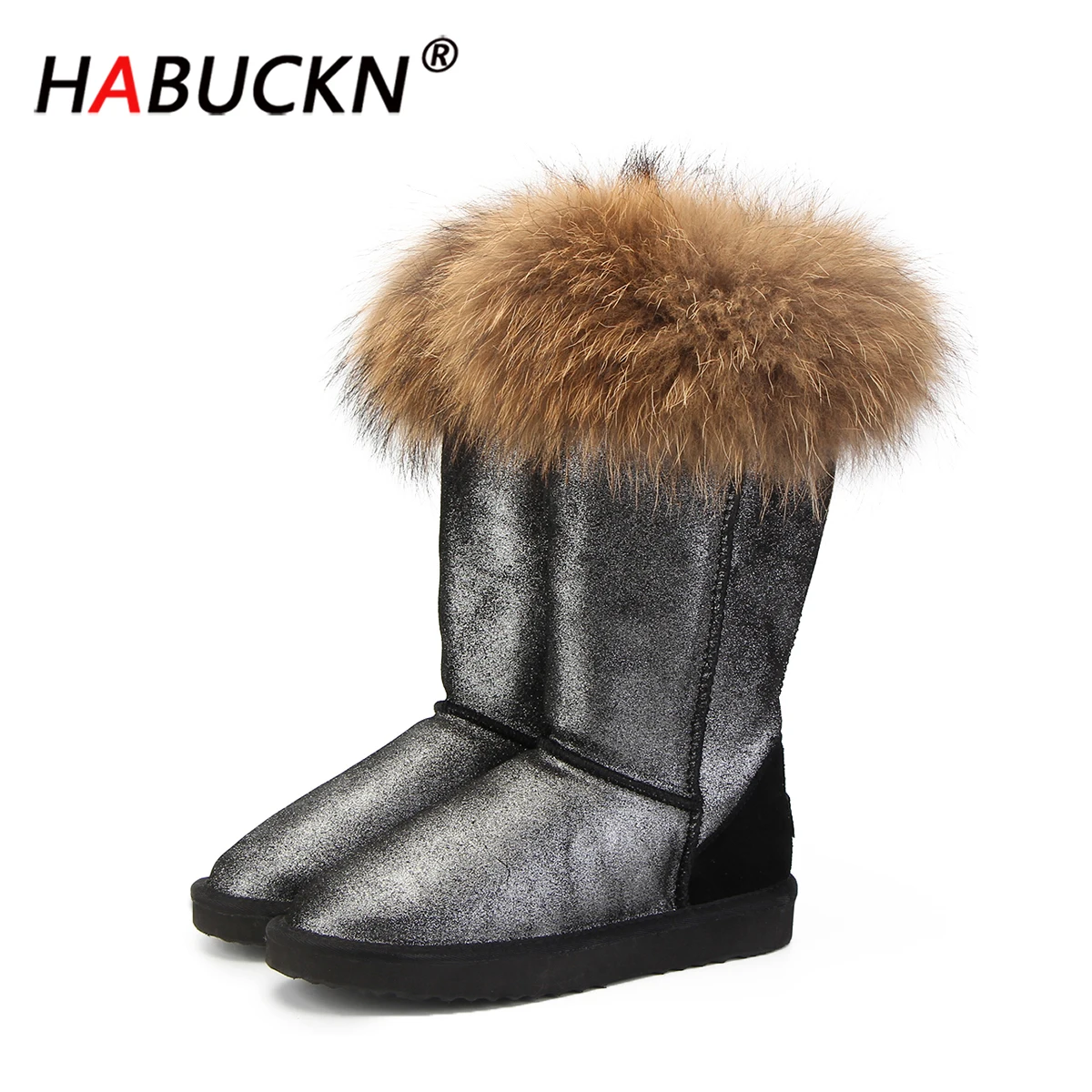 Новые модные женские зимние сапоги HABUCKN из натурального Лисьего меха теплые